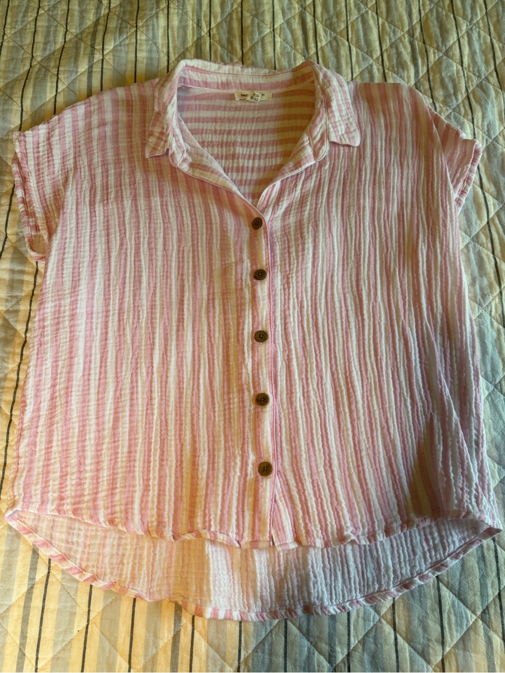 Lightweight Pink Striped Button-Front Top